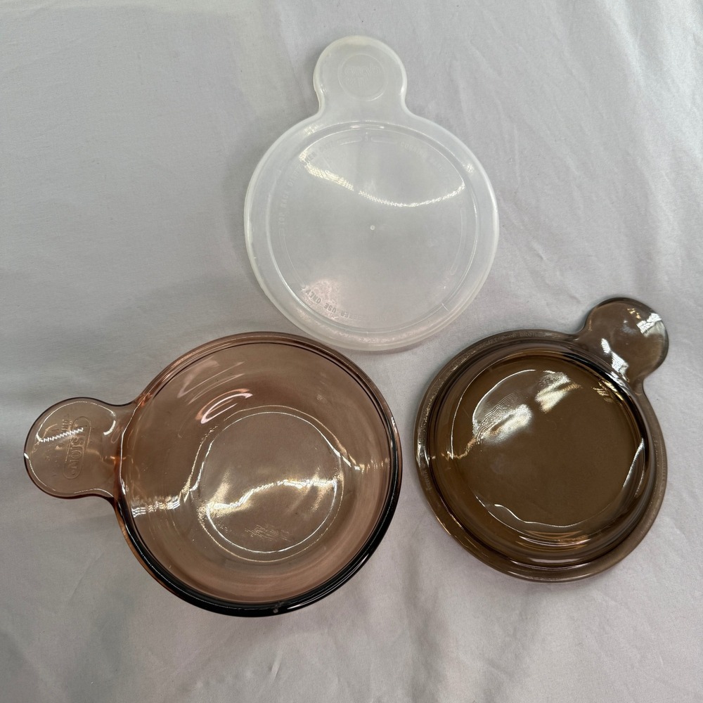 Vision by Corning Amber Glass Grab-It Bowl V-150-B 15oz w/ Glass & Plastic Lids
